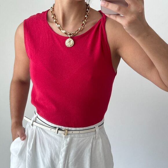 Current Elliott Tank Top Womens XS 0 Red Linen Cotton Elevated Basic Natural - Picture 4 of 10